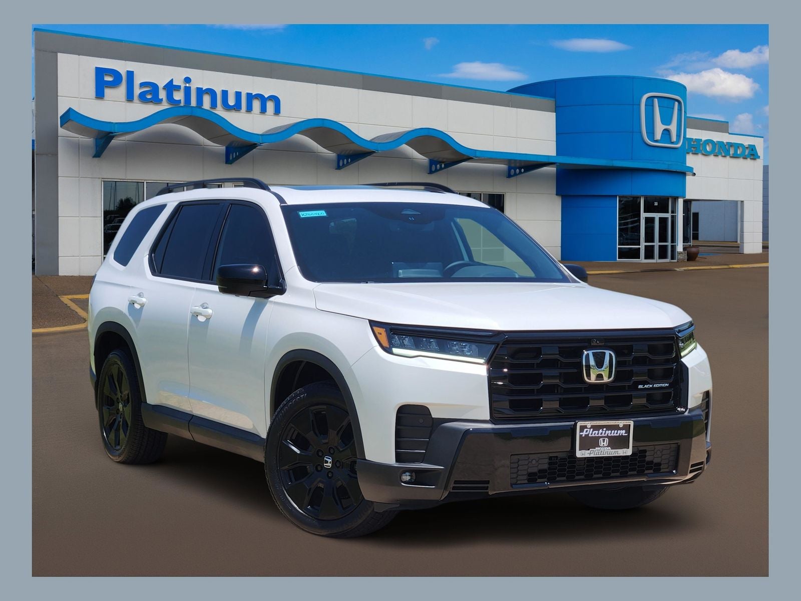 2026 Honda Pilot Black Edition in Platinum White Pearl — front three-quarter view